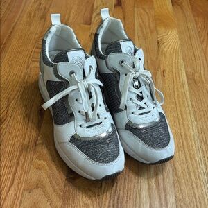 Michael Kors Women's Glittery Silver and White Sneakers